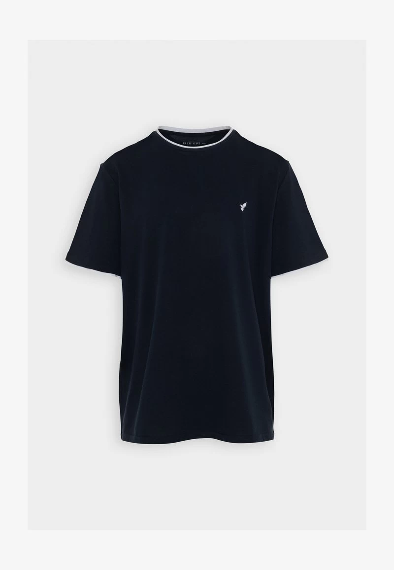 Pier One PIQUE EMBRO DETAIL - T-Shirt Basic - Dark Blue 1 Pier One PIQUE EMBRO DETAIL - T-Shirt Basic - Dark Blue
