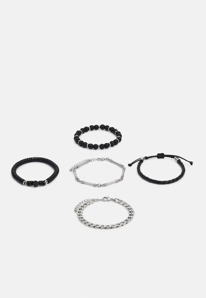 Pier One 5 PACK - Armband - Silver-coloured, Black 1 Pier One 5 PACK - Armband - Silver-coloured, Black